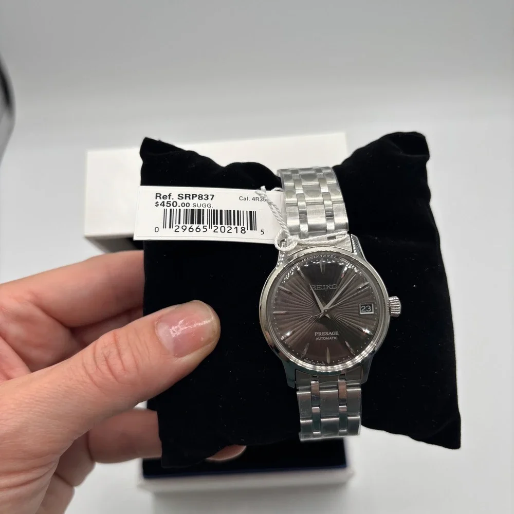 Seiko Presage Automatic SRP837 Black Sunray Dial Stainless Steel Watch Men's NEW